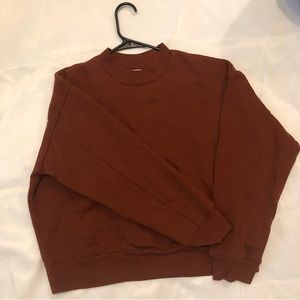 A burgundy/rusty red crewneck sweater